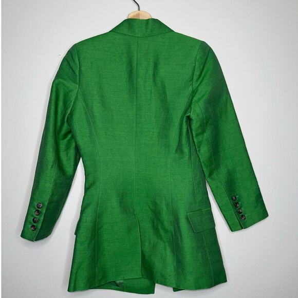 Smythe NWT Linen Silk Crop Sleeve Kelly Green Blazer Jacket Size 0 - Picture 8 of 9